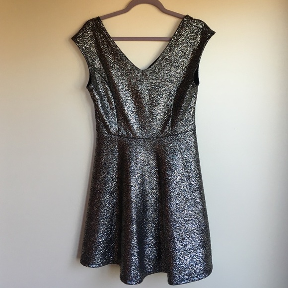 one clothing Dresses & Skirts - Metallic Silver V-Neck Fit & Flare Dress
